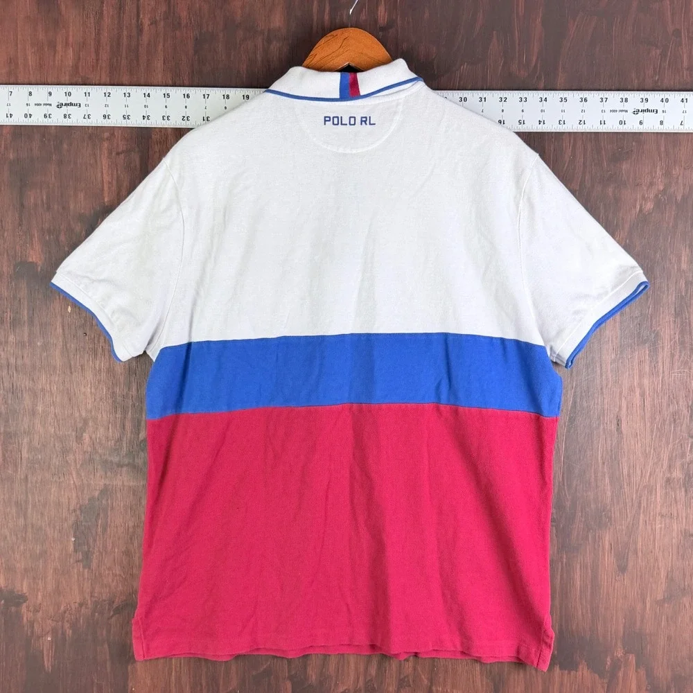 Polo Ralph Lauren Custom Slim Fit Russia RUS Colorblock Polo Shirt Mens XL White